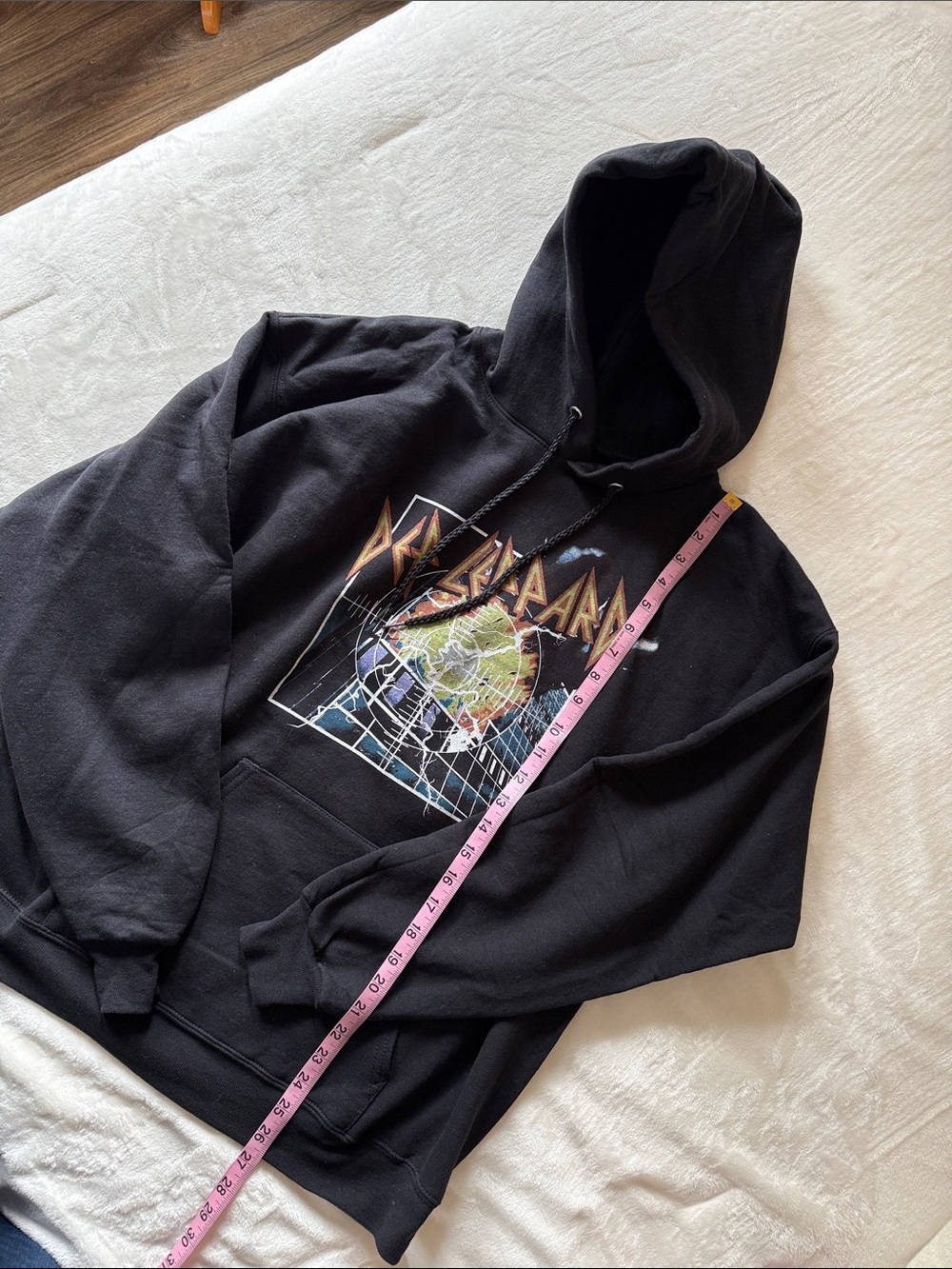 Black Graphic Def Leppard Hoodie Sweatshirt - Picture 4 of 5